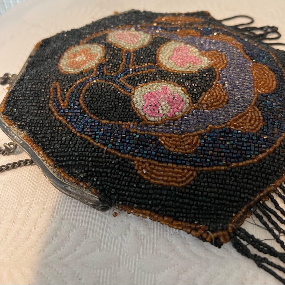 Antique Vintage Fringe Beaded Ornate Purse Bag - Picture 6 of 8